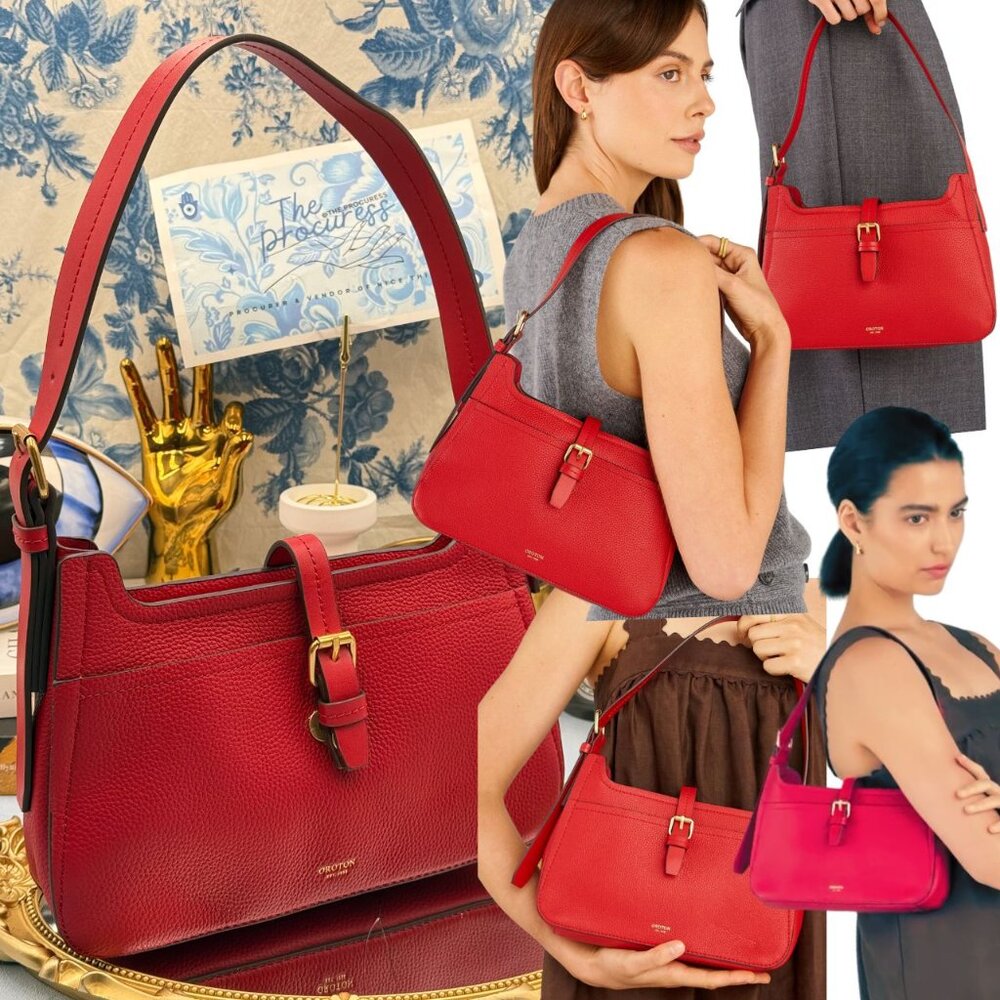 🆕 OROTON 🧿 NWOT Dylan Baguette Bag - Dark Ruby Calfskin Leather